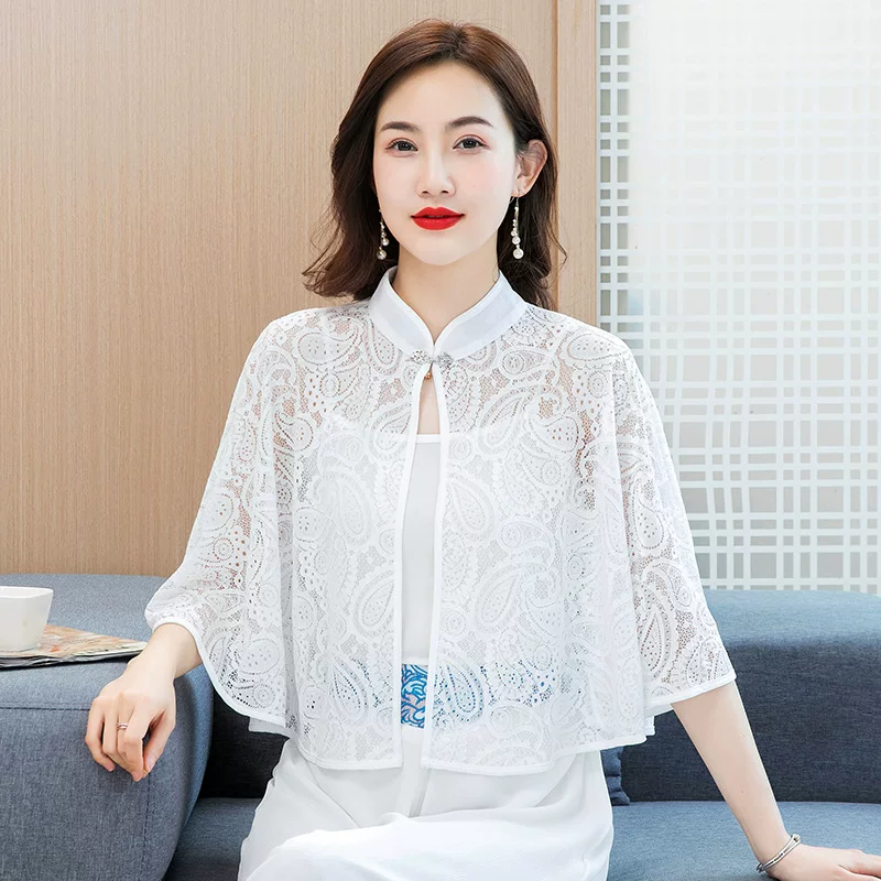 蕾丝防晒小披肩夏季配裙子妈妈斗篷披风网红旗袍外搭开衫女士外套