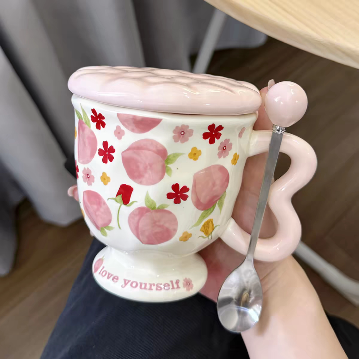 办公室水杯女带盖陶瓷杯子带勺子高颜值马克杯大容量家用咖啡茶杯