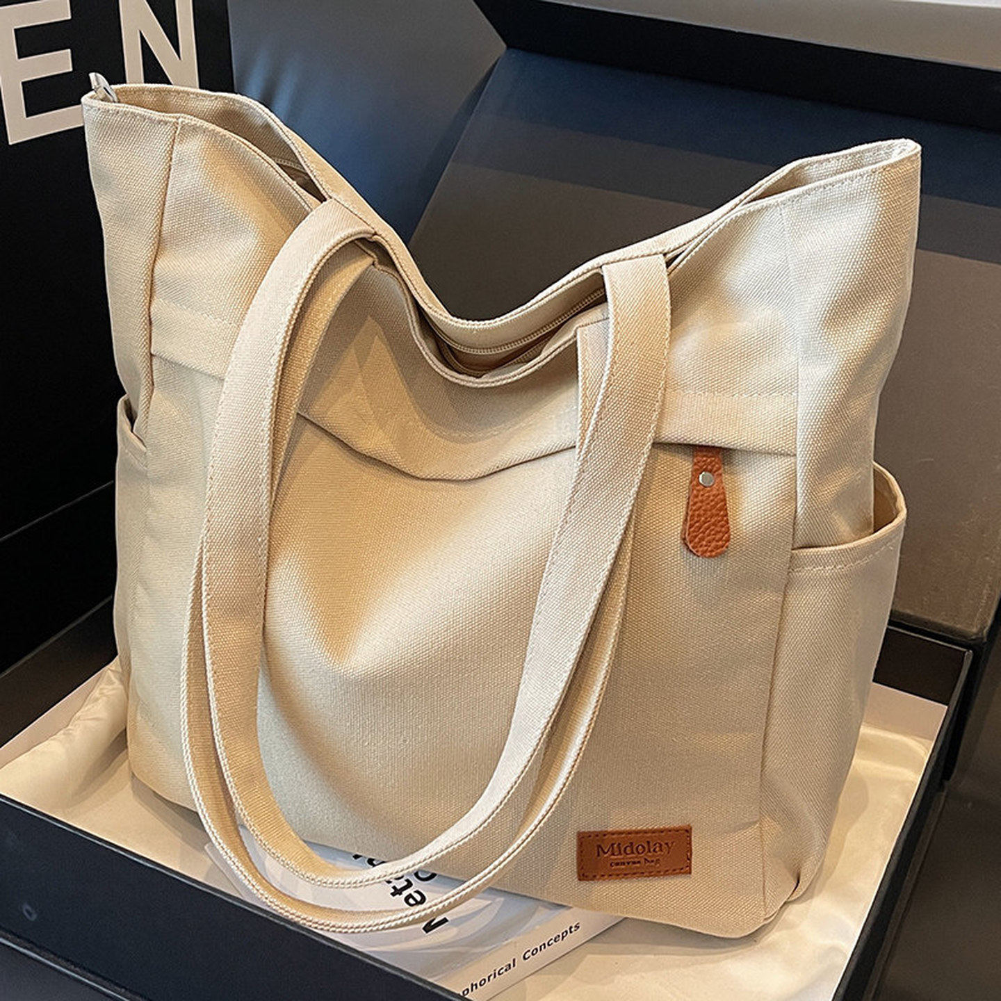 帆布包上班通勤高级感日系文艺大容量女手提袋休闲简约单肩托特包