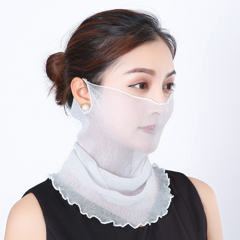 防晒面纱女遮全脸护颈小围脖薄款百变挂耳护脖子套头纱巾百搭围巾