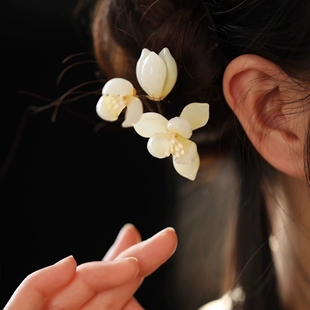 汉服旗袍发饰新中式U型发簪配饰玉兰盘发头饰簪子女士古风高级感