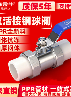 金角金牛PPR双活接球阀加厚钢体钢球碳素钢耐腐耐磨阀门4分6分1寸