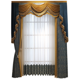 新款轻奢美式叶子定制客厅卧室遮光加厚高精密提花窗帘落地高窗