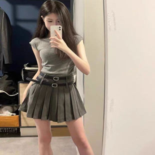 chic甜辣穿搭小个子韩系学院风独特绝美上衣百褶裙两件套装 夏季 女