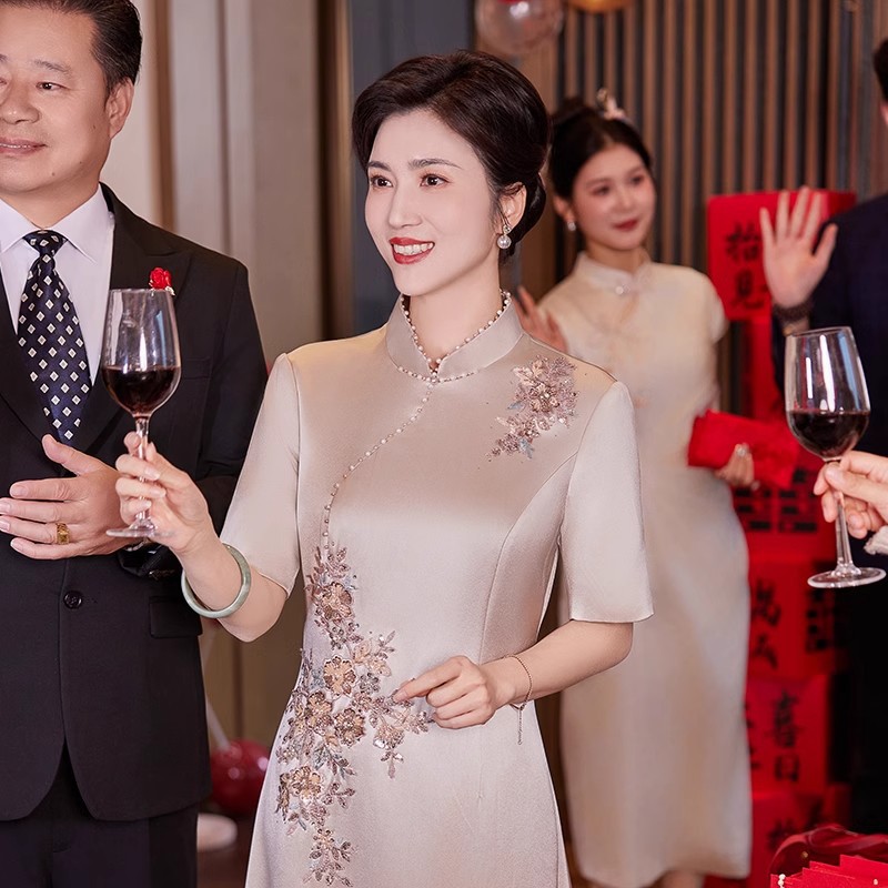 时尚新款yhfs7950气质妈妈婚宴礼服裙年轻喜婆婆装结婚新中式旗袍