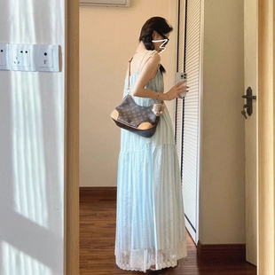 初恋小清新吊带连衣裙子女夏2025新款 法式 海边度假小个子条纹长裙
