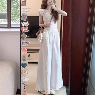 两件套装 夏装 V领上衣花边阔腿裤 搭配一整套多巴胺法式 甜美小飞袖