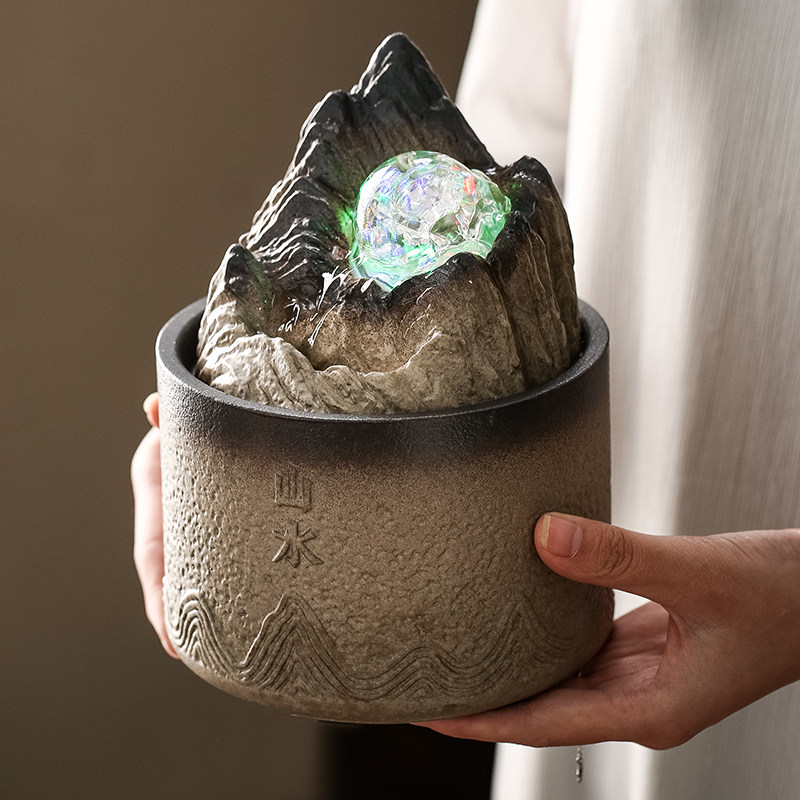 办公桌面假山流水转运珠循环风水球喷泉水景茶台摆设隔断装饰摆件