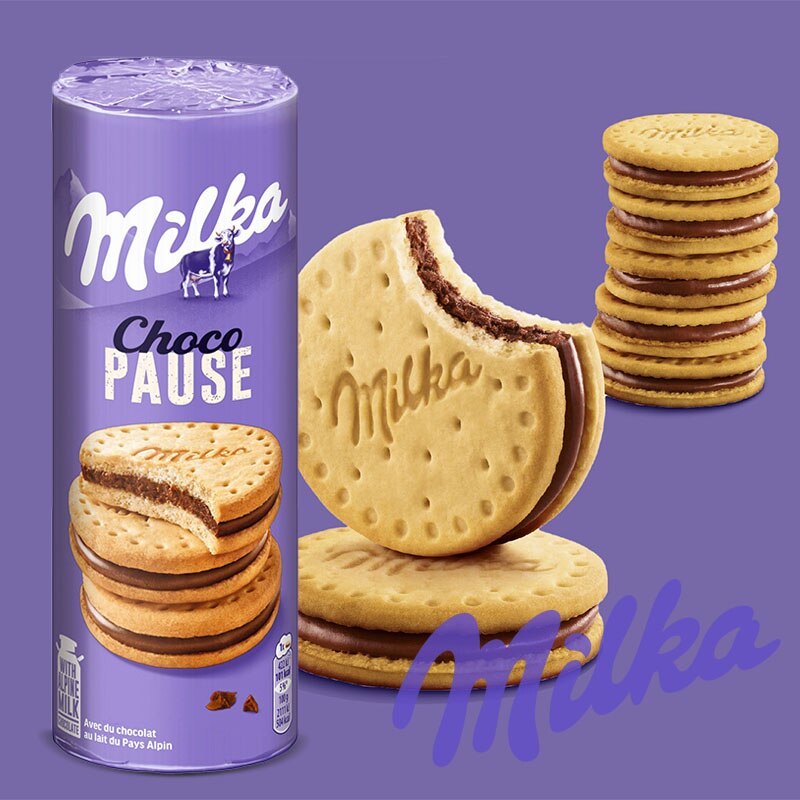 现货德国进口Milka妙卡牛奶巧克力夹心饼干260g曲奇饼甜点下午茶