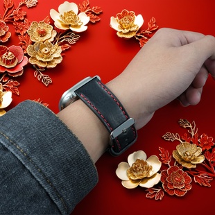 适用Apple Watch Ultra商务休闲表带 49mm男款 意大利牛皮手表带 防水防汗 兼容苹果S10/9/8/7 强韧性手表带