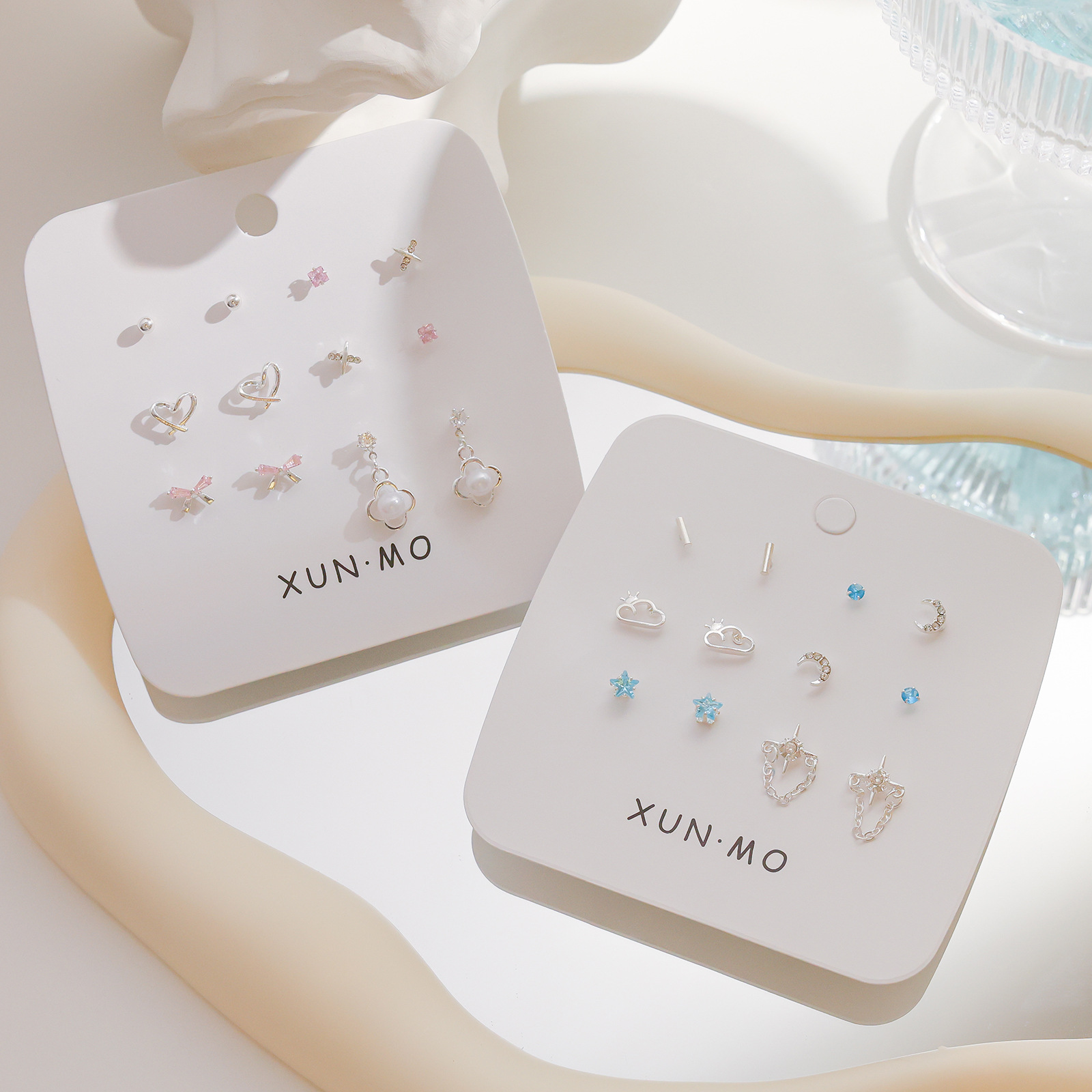 甜酷极光精致银针耳钉女百搭气质耳环女新款爱心套装吊坠耳饰