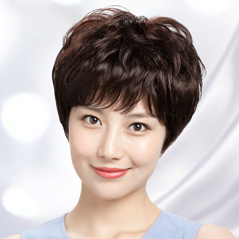 假发真发全真人发全头套女短发自然造型中老年女士卷发蓬松妈妈款