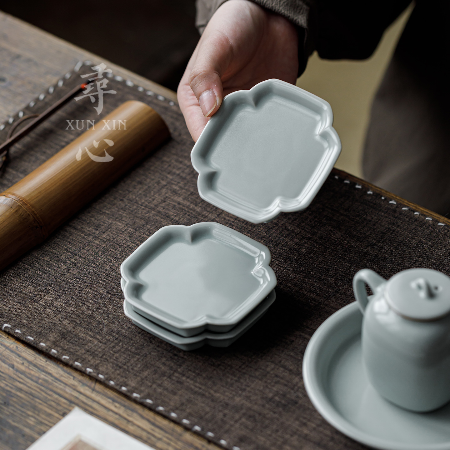 寻心天青汝窑杯垫手工陶瓷茶杯垫
