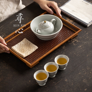 功夫茶具糕点茶点盘 寻心仿古釉陶瓷壶承盖碗托盘干泡台小茶盘中式