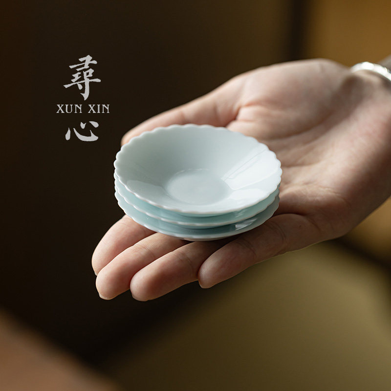 寻心创意影青菊花茶杯垫杯托中式家用复古茶托隔热垫功夫茶具配件