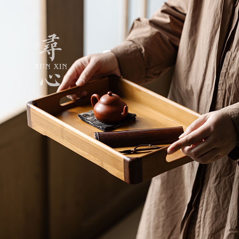 寻心竹制家用简约茶点盘茶盘长方形茶托盘中式复古茶几茶点收纳盘