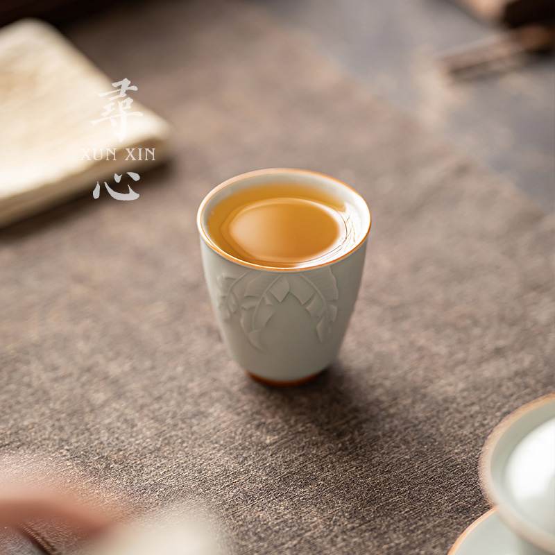 寻心创意芭蕉叶手工陶瓷茶杯主人杯中式功夫茶具闻香杯单杯品茗杯