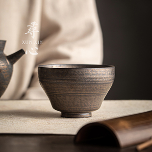 粗陶手工茶杯主人杯陶瓷单杯大号仿古品茗杯家用茶盏功夫茶具 中式