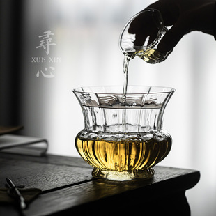 寻心玻璃茶洗建水茶渣缸耐热带盖子茶盂中式家用茶具配件茶桌废水