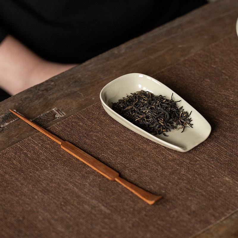 中式草木灰陶瓷茶则家用醒茶荷赏茶勺创意茶拨茶铲功夫茶道零配件