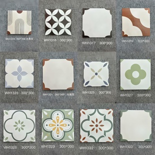 瓷砖艺术美式拼花个性工程花砖300x300客厅阳台卧室厨房仿古地砖