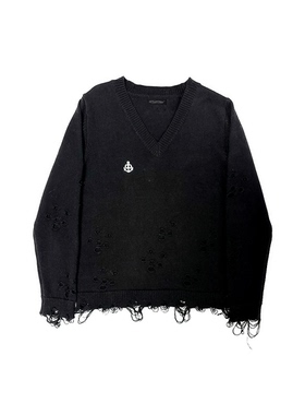 BSSHTTWASIL止痛精神 CaptainOverXtsy(COX)舵手V领破洞纯棉毛衣