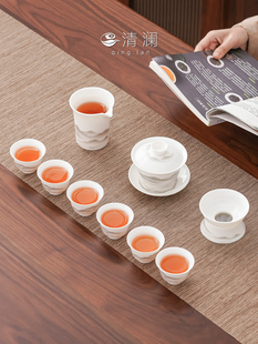 青兰羊肉肥玉功夫茶具2025新款家用无障碍高档茶碗茶杯礼盒