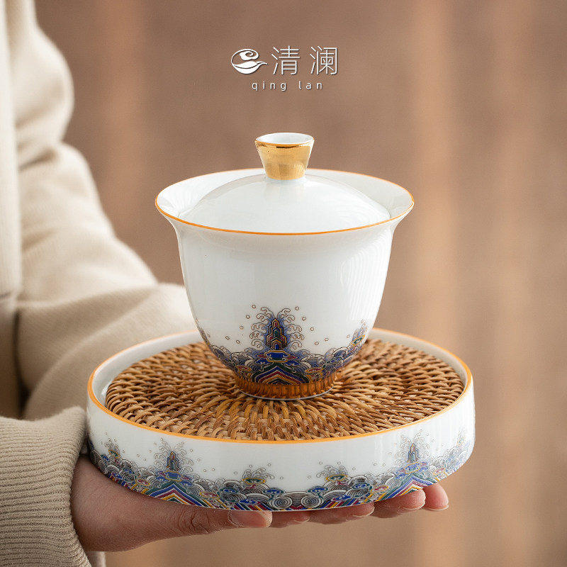 清澜珐琅彩绘盖碗大号三才茶碗陶瓷底托泡茶杯品茗杯壶承功夫茶具