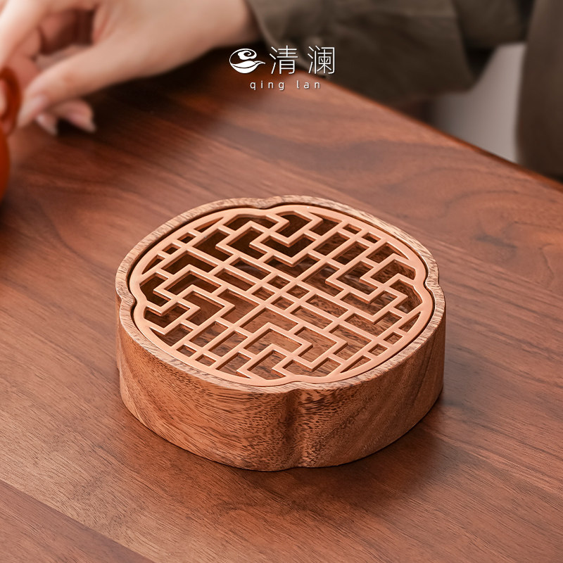 胡桃木家用储水式壶承新中式小型茶盘干泡台实木干泡盘木质茶托盘