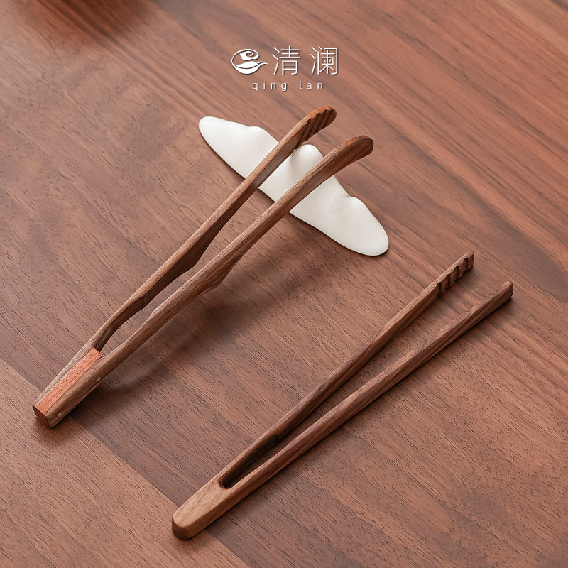 连体式茶夹茶杯茶具夹子木质镊子喝茶茶具茶道配件泡茶神器套装