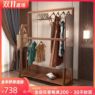 加高实木挂衣架带镜子一体落地卧室衣帽架穿衣镜全身镜衣服收纳架