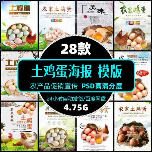高清餐饮美食土鸡蛋三农食品促销宣传ps海报展架模版设计精选素材