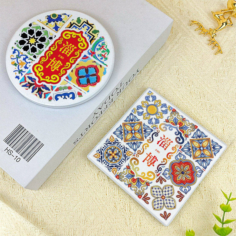 淄博文创陶瓷杯垫吸水隔热杯垫砖花防滑软木杯垫硅藻泥茶杯垫,餐饮具,餐垫,淘宝优惠券,粉丝福利购,淘宝优惠卷