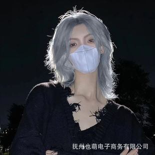 跨境狼尾假发短发女日系武士头假发套仿真奶奶灰鲻鱼头全头套式