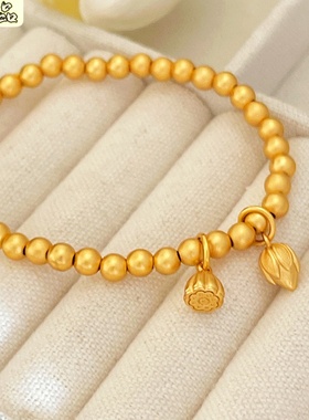 2025匠心古法新中式弹力沙金莲子女士手链圆珠饰两世欢复古