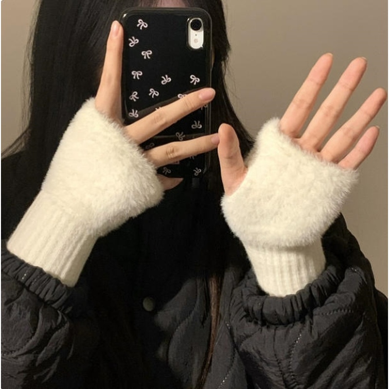 保暖毛线半指手套冬季毛绒手套
