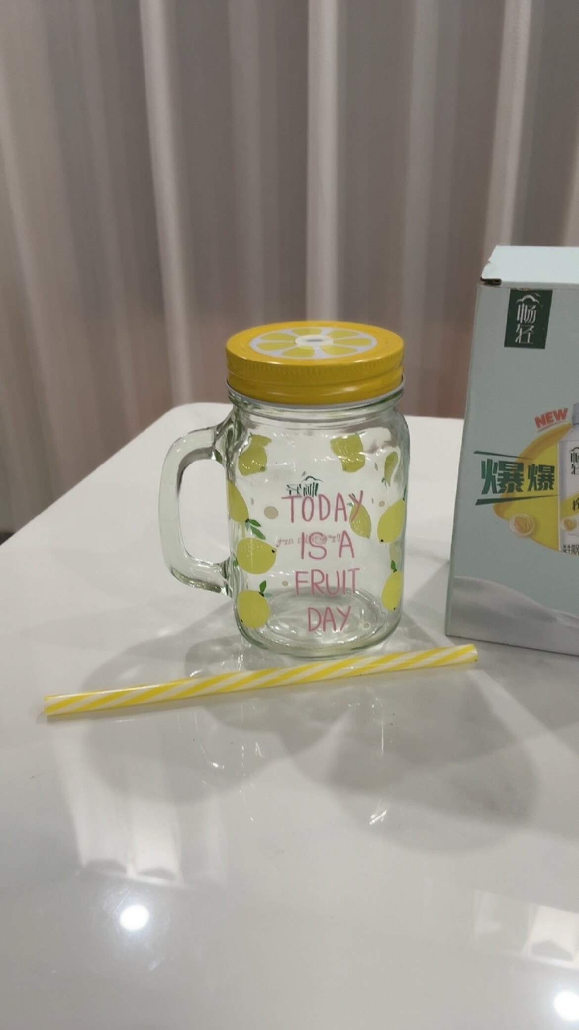 把手果汁杯钠钙玻璃吸管杯子冷水杯家用玻璃水杯品牌礼品