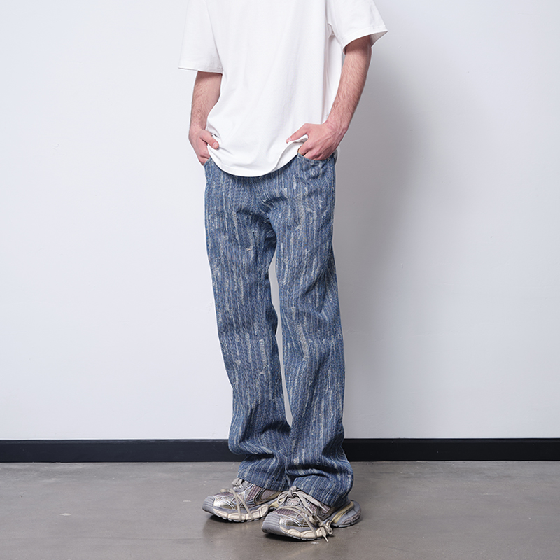 PAST糜烂提花薄款牛仔裤