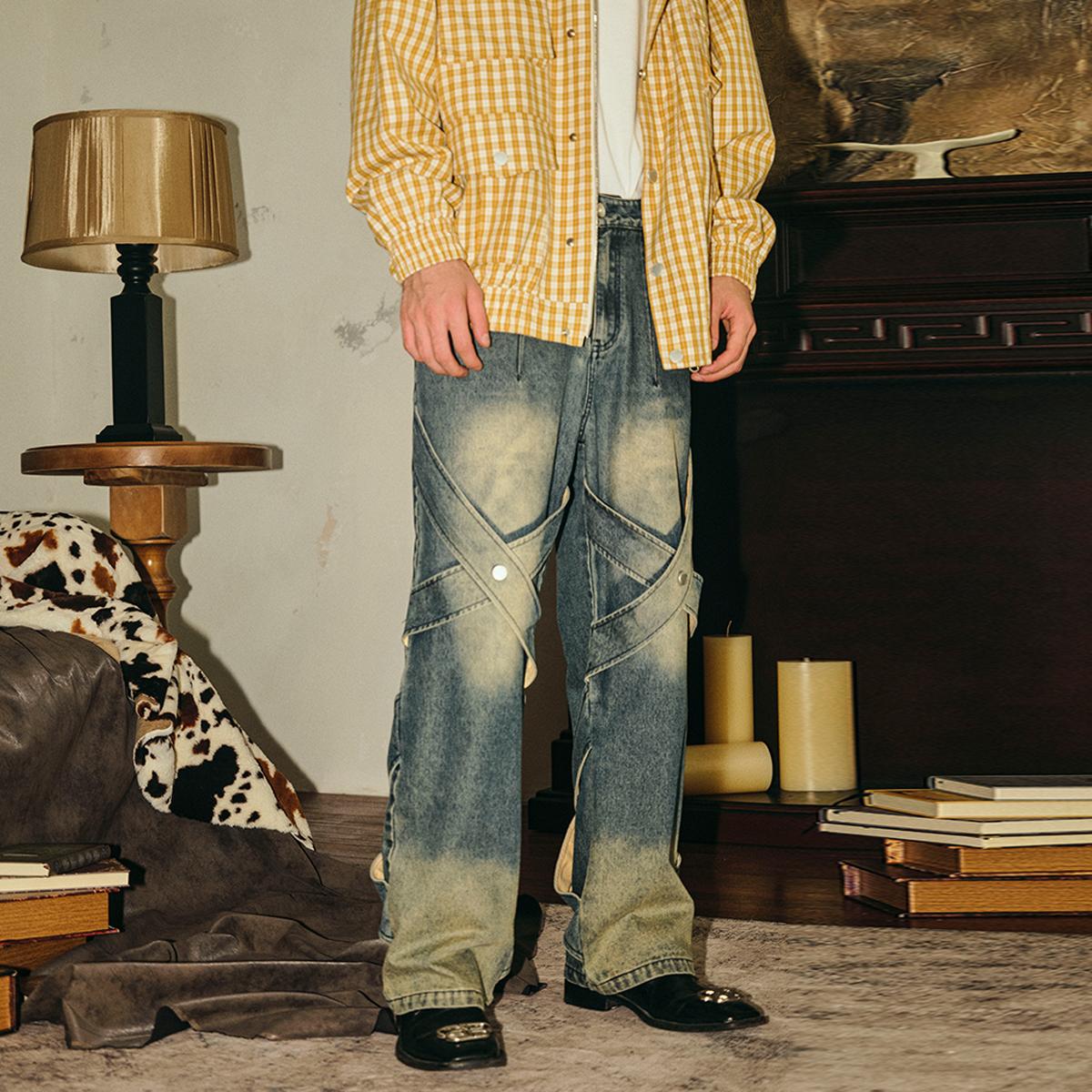 PASET设计感美式复古水洗牛仔裤