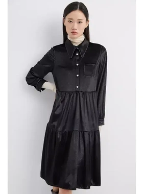 恩s冬时尚混纺钻石丝绒舒适优雅哑光连衣裙9C62505090