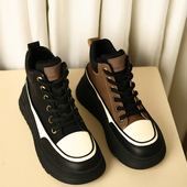 舒适安脚洋气百搭减龄真皮拼色厚底增高加绒保暖高帮鞋 短靴 休闲鞋