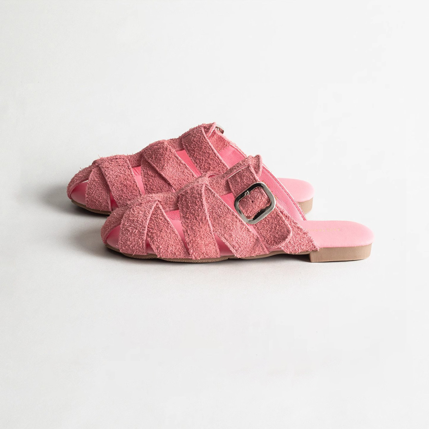 粉色真皮编织镂空勃肯凉拖鞋女2025新款外穿复古平底包头懒人半拖,女鞋,包头拖,淘宝优惠券,粉丝福利购,淘宝优惠卷