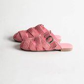 粉色真皮编织镂空勃肯凉拖鞋 外穿复古平底包头懒人半拖 女2025新款