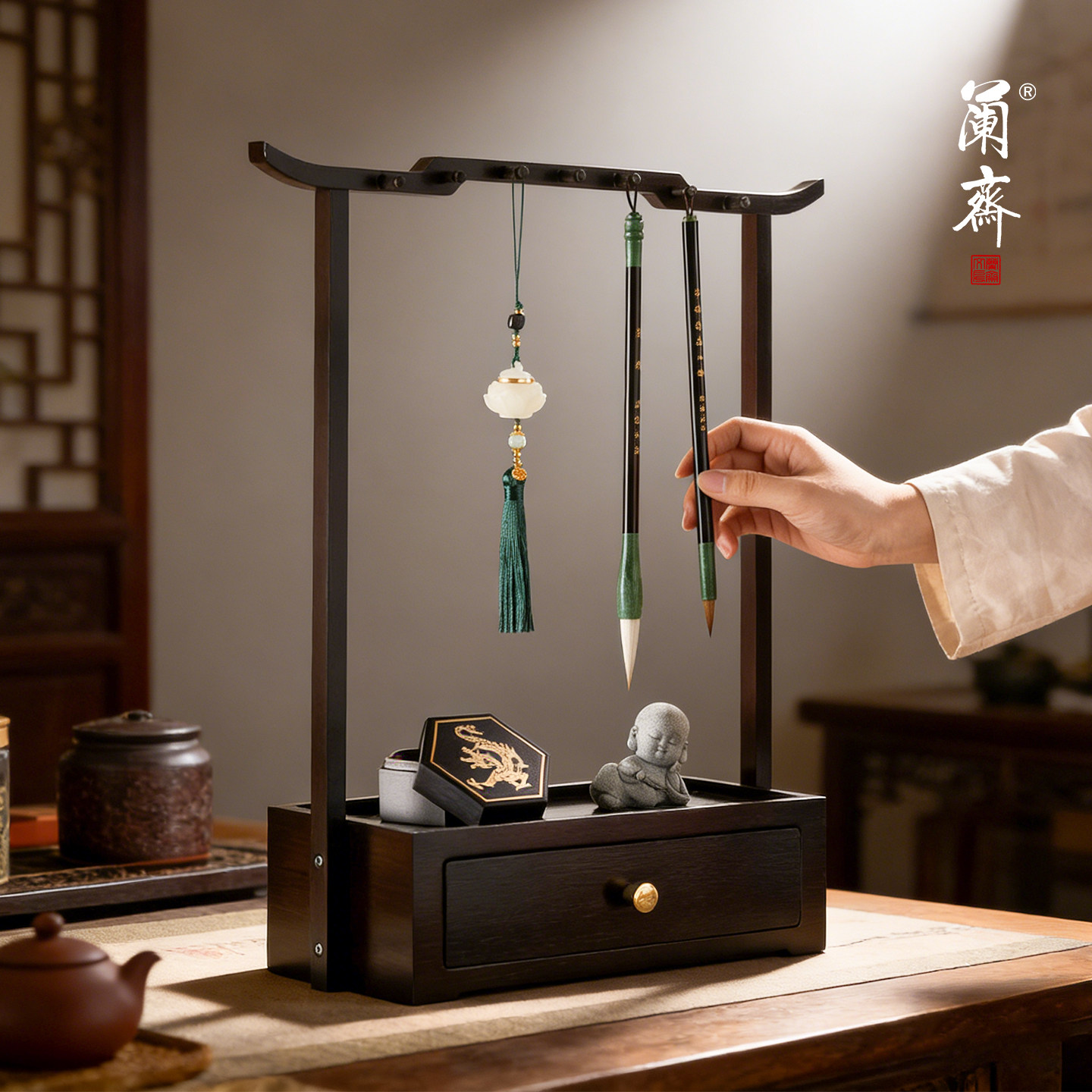 文房四宝摆件书法收纳架毛笔挂架毛笔架挂毛笔的笔架托实木新中式多功能收纳置物架学生用楠竹笔挂,文具电教/文化用品/商务用品,笔架,淘宝优惠券,粉丝福利购,淘宝优惠卷