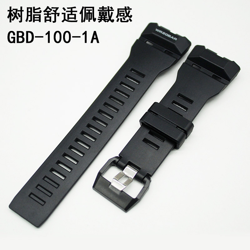 适配卡西欧猫人表带GBD-100-1A黑色树脂运动手表外套胶带适用