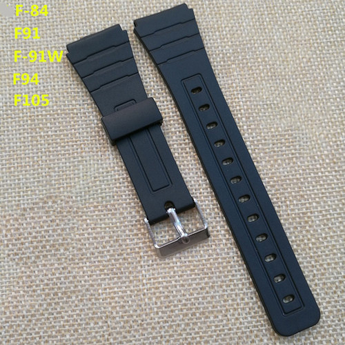 适用于F84/F91W/F94/F105替换树脂橡胶黑色透明手表链