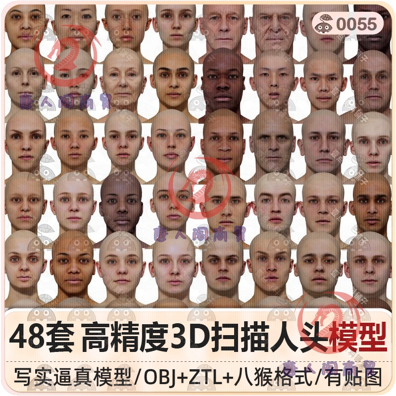 高精度3D扫描人头模型 48套 l 写实男女性头部obj八猴3dscanstore