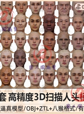 高精度3D扫描人头模型 48套 l 写实男女性头部obj八猴3dscanstore