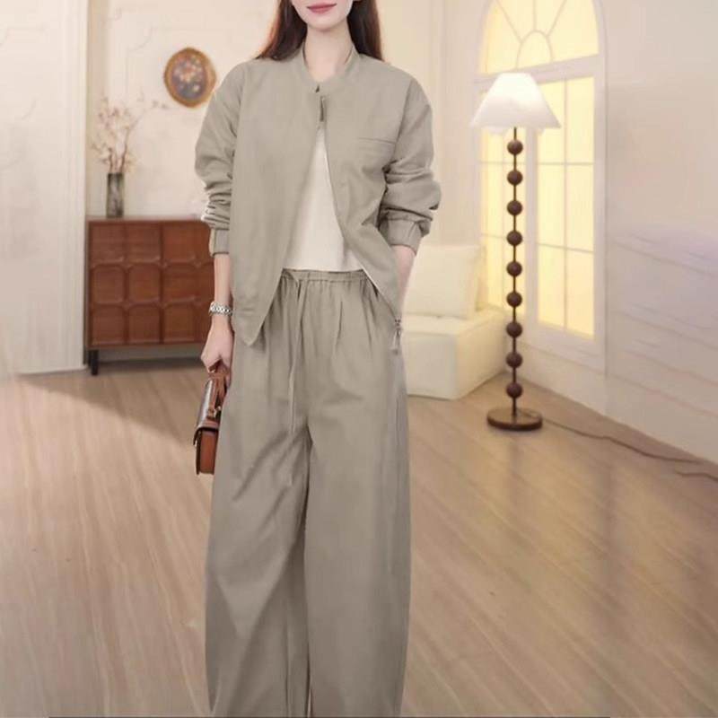 欧洲站时尚洋派休闲 运动套装女2025新款春秋慵懒风阔腿裤两件套,女装/女士精品,时尚套装,淘宝优惠券,粉丝福利购,淘宝优惠卷