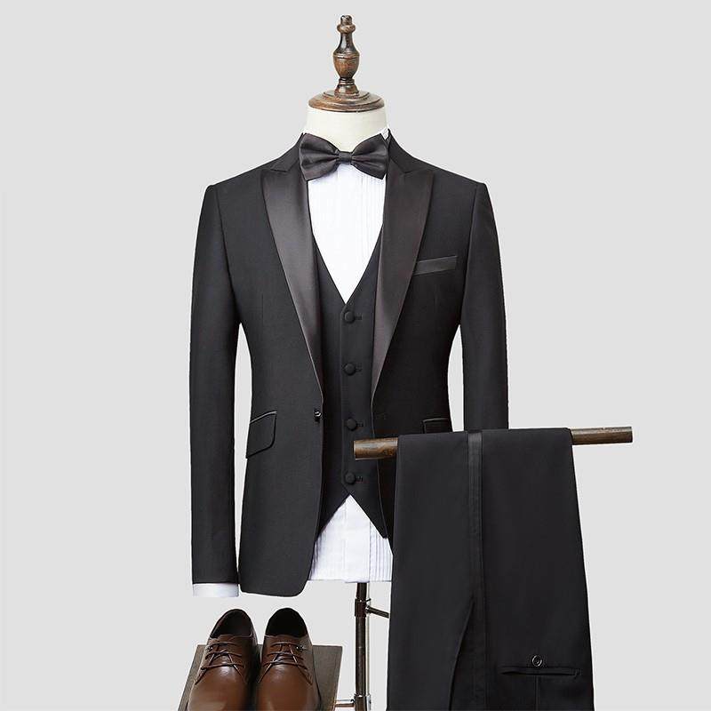 高端休闲西装男套装新郎结婚礼服韩版修身帅气商务正装西服三件套